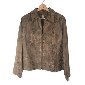 Chico's Brown 100% Leather Snakeskin Print Jacket Size Cico's 1